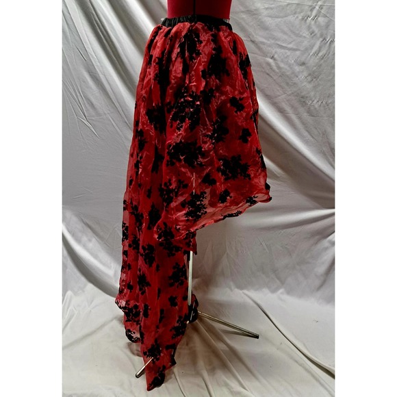 Burgundy Red sheer high low black flocked floral skirt M/L - Picture 3 of 9